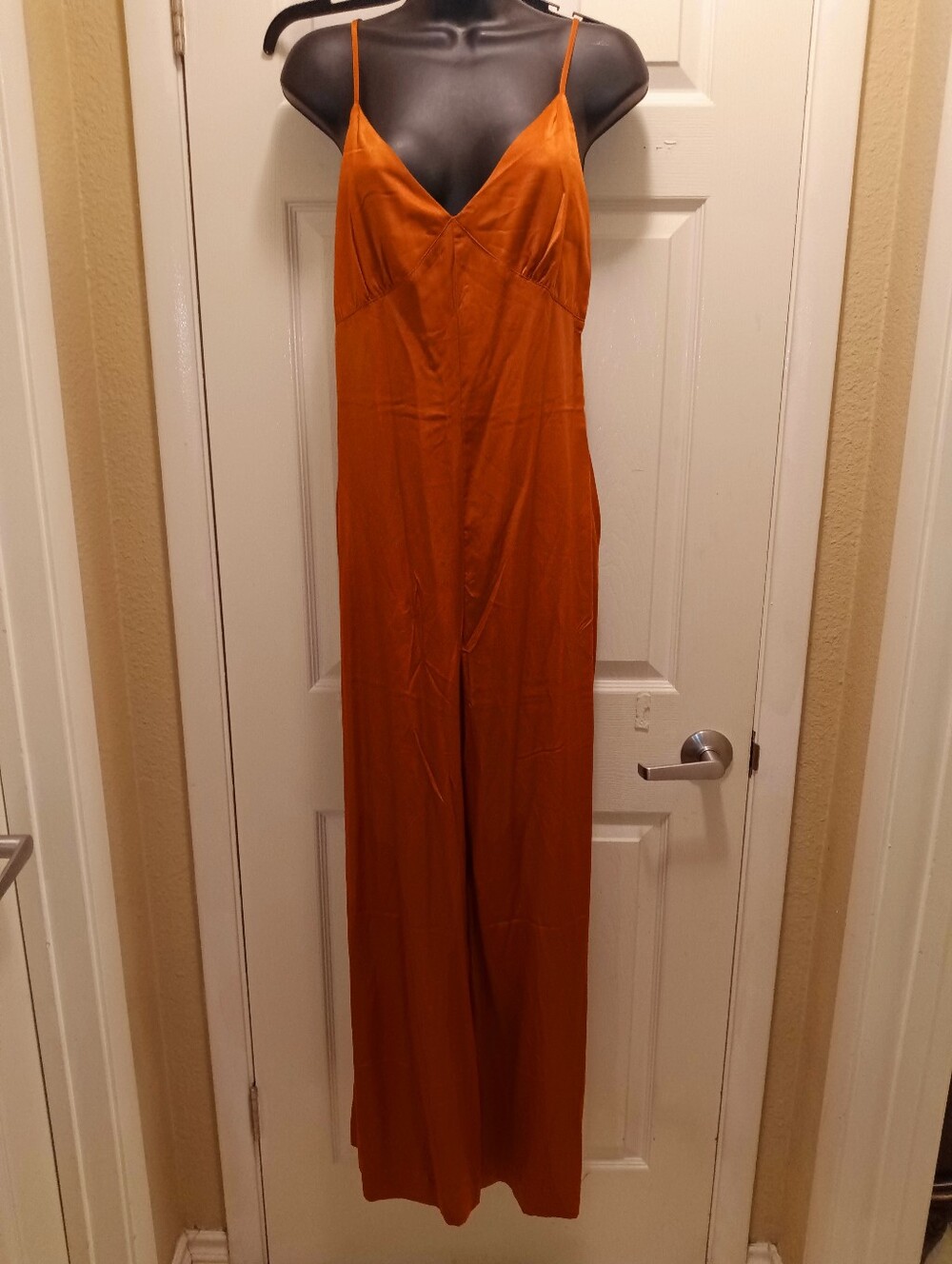 NWT WeWoreWhat Burnt Orange Wide-Leg Satin Jumpsuit with Spaghetti Straps - Picture 2 of 6